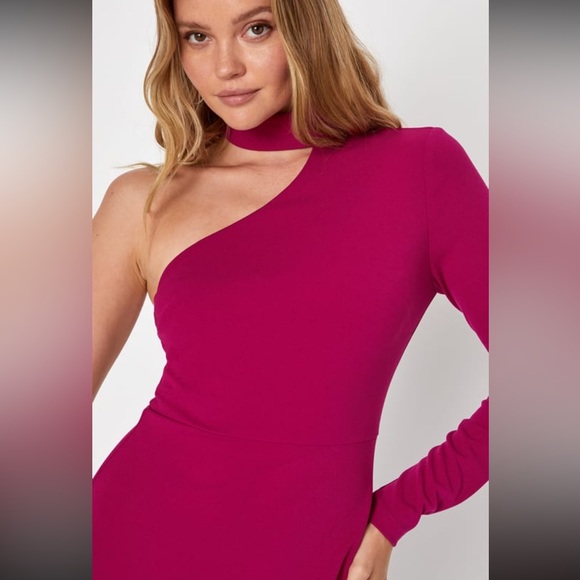 Keep It Interesting Magenta Asymmetrical Cutout Mini Dress - Picture 2 of 5